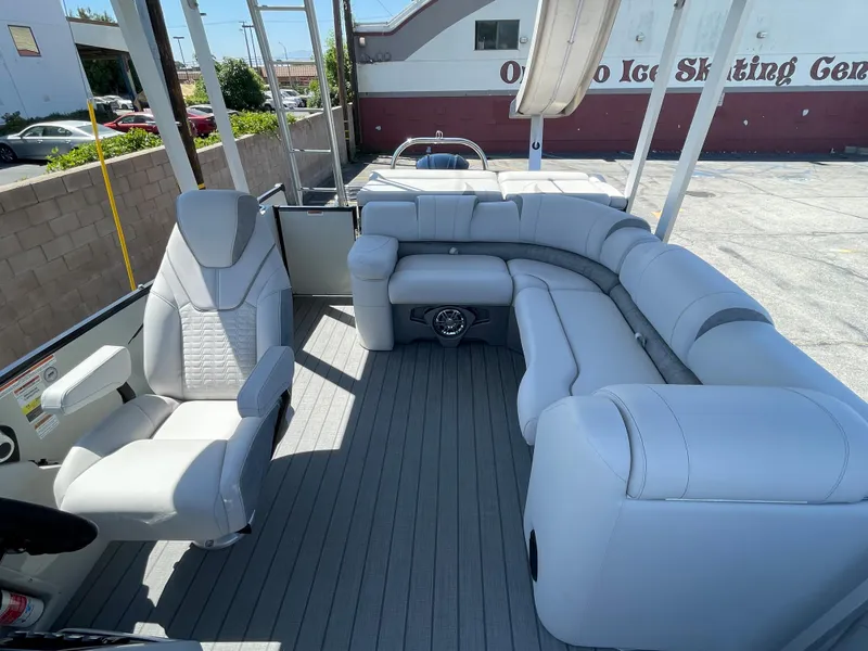 Slide: The Image of 2026 Avalon 2585 Catalina Funship interior with plush seating and modern design. - 6