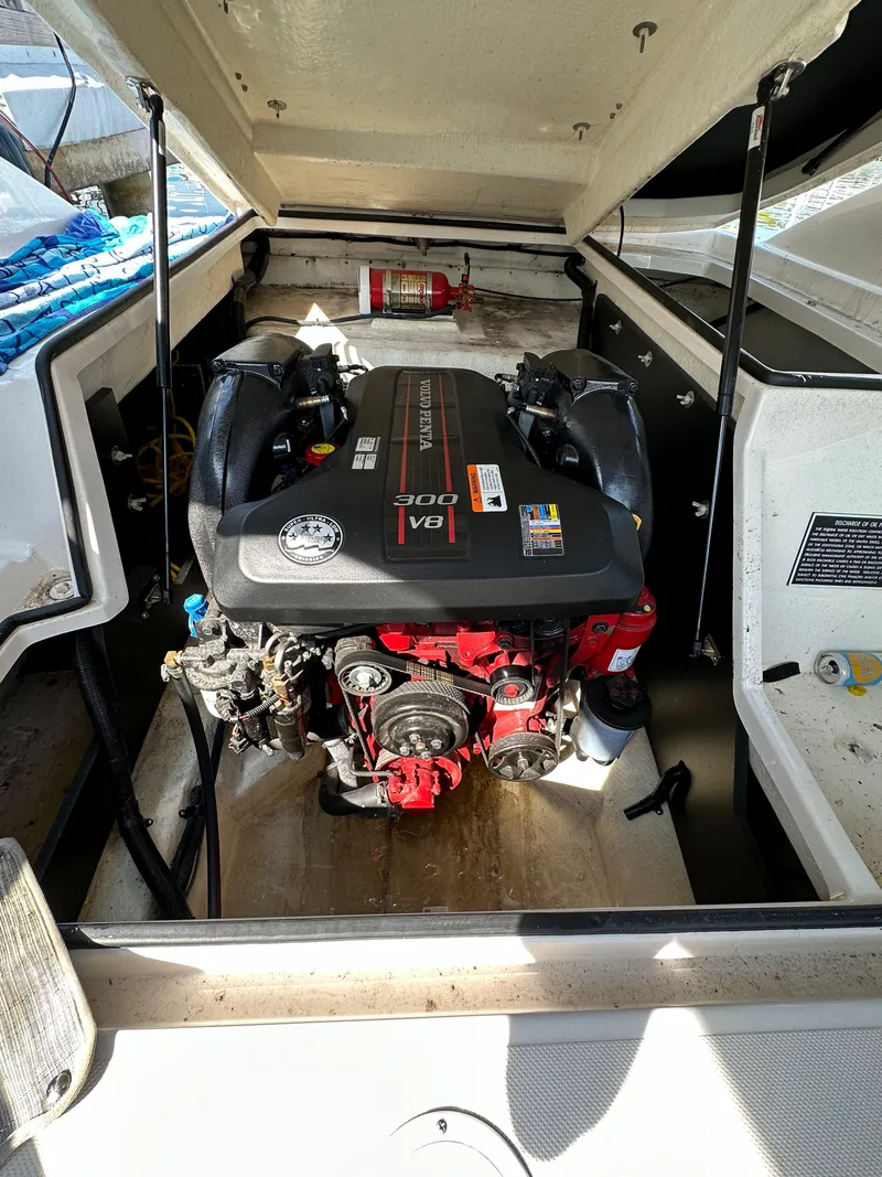 Slide: The Image of 2017 Regal Fasdeck RX boat engine compartment with V8 engine. - 10