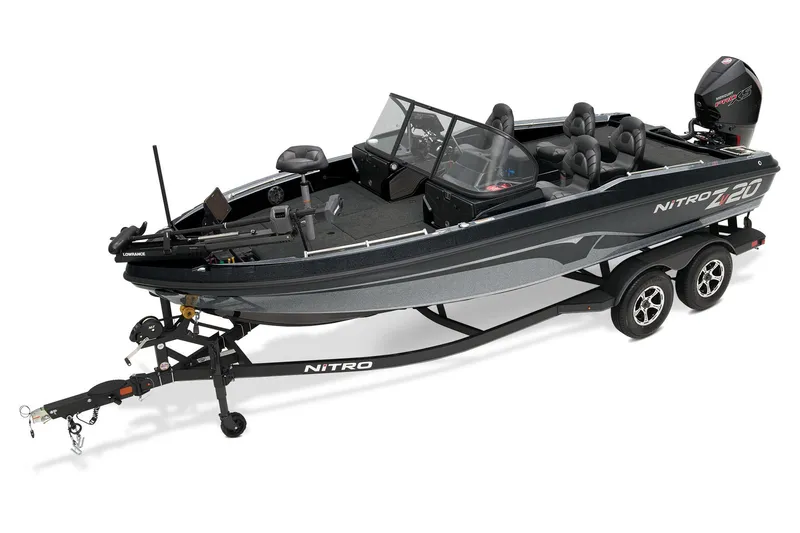 Slide: The Image of 2023 Nitro ZV20 Pro boat with Lowrance electronics in a showroom. - 7