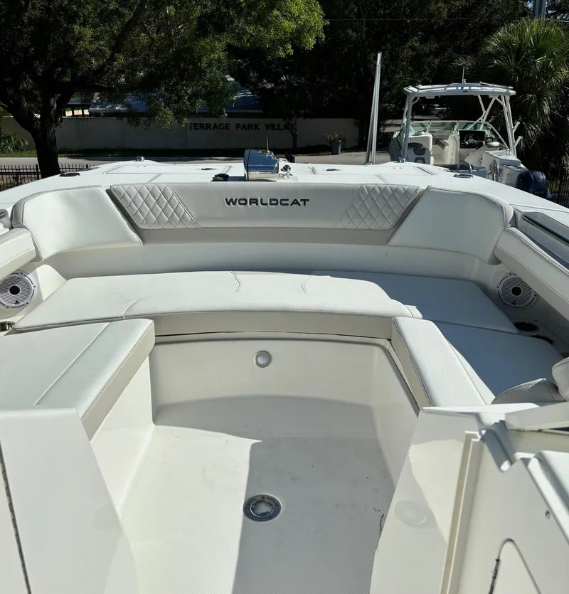 Slide: The Image of 2024 World Cat 296 DC boat with spacious seating and modern design. - 17