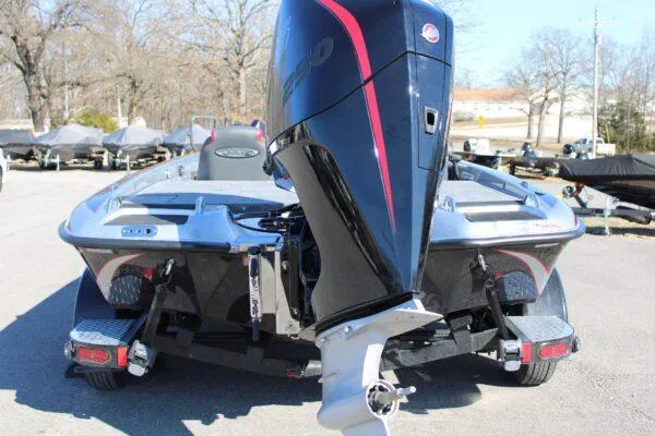 Slide: The Image of 2023 Phoenix 921 ELITE boat with powerful outboard motor, rear view. - 18