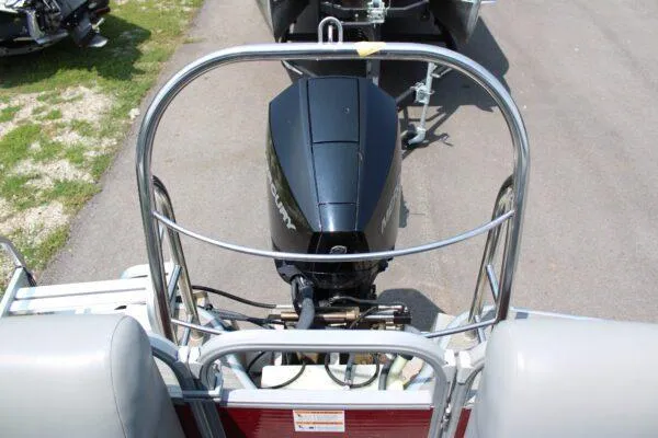 Slide: The Image of 2021 Lowe SS250 Super Sport boat with outboard motor, rear view. - 13