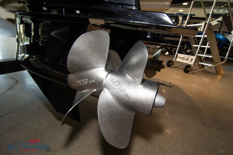 Slide: The Image of Close-up of 2023 Chris-Craft Launch 31 GT boat propeller in showroom. - 10