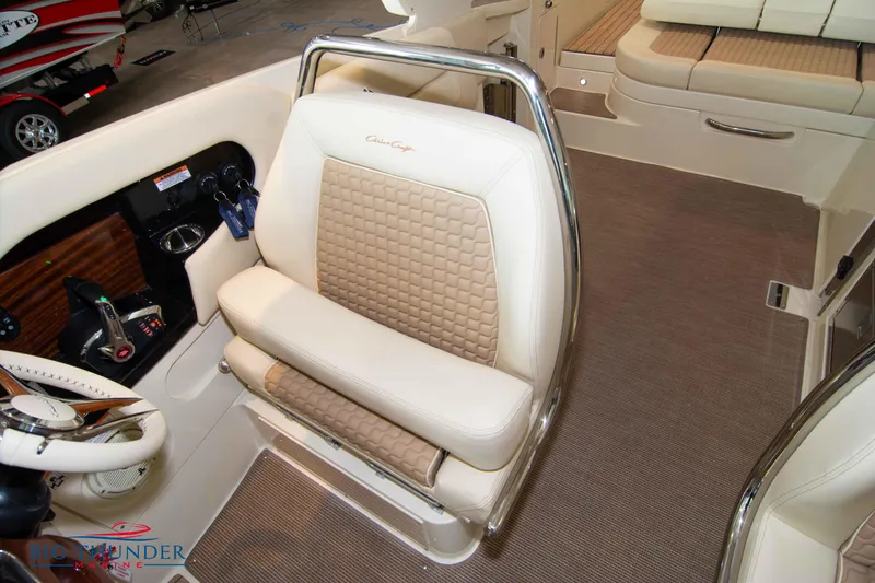 Slide: The Image of 2023 Chris-Craft Launch 31 GT boat interior with luxurious beige seating. - 48