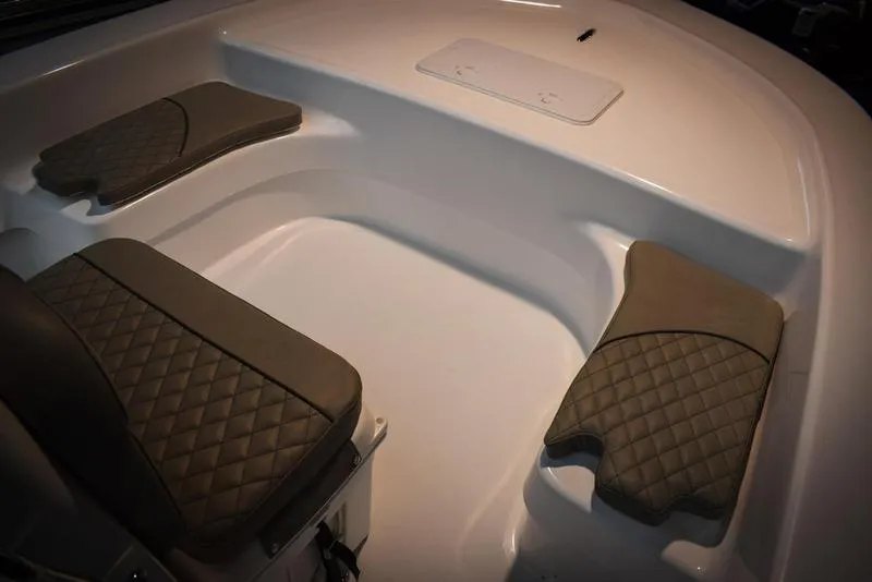 Slide: The Image of 2023 Savannah SS19 boat interior with cushioned seating. - 20