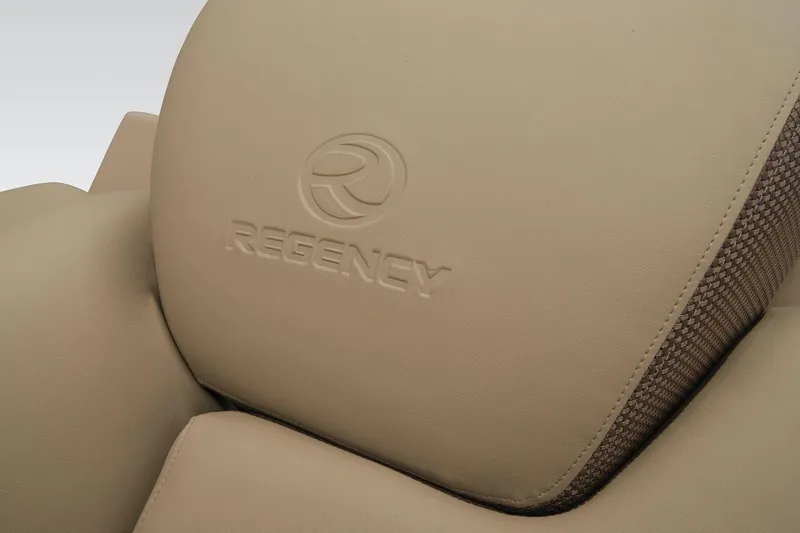 Slide: The Image of 2024 Regency 250 DL3 boat seat with embossed logo. - 28