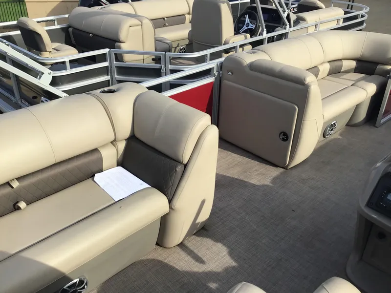 Slide: The Image of 2024 Sun Tracker Party Barge 20 DLX with spacious seating and modern design. - 5