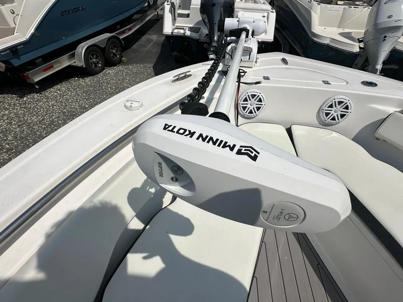 Slide: The Image of 2022 Tidewater 198 CC boat with Minn Kota trolling motor. - 17