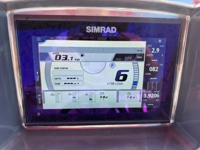 Slide: The Image of Simrad boat dashboard display on 2023 JC SportToon 24 TT. - 11