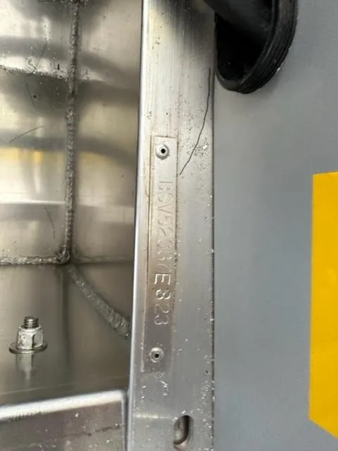 Slide: The Image of Close-up of 2023 JC SportToon 24 TT boat's metal frame with serial number. - 35