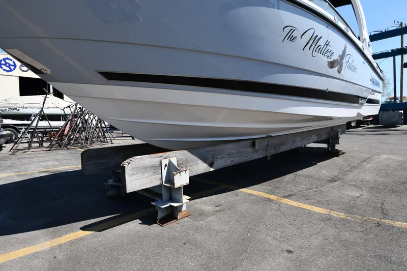 Slide: The Image of 2021 Monterey 278 Super Sport boat on dry dock for maintenance. - 3