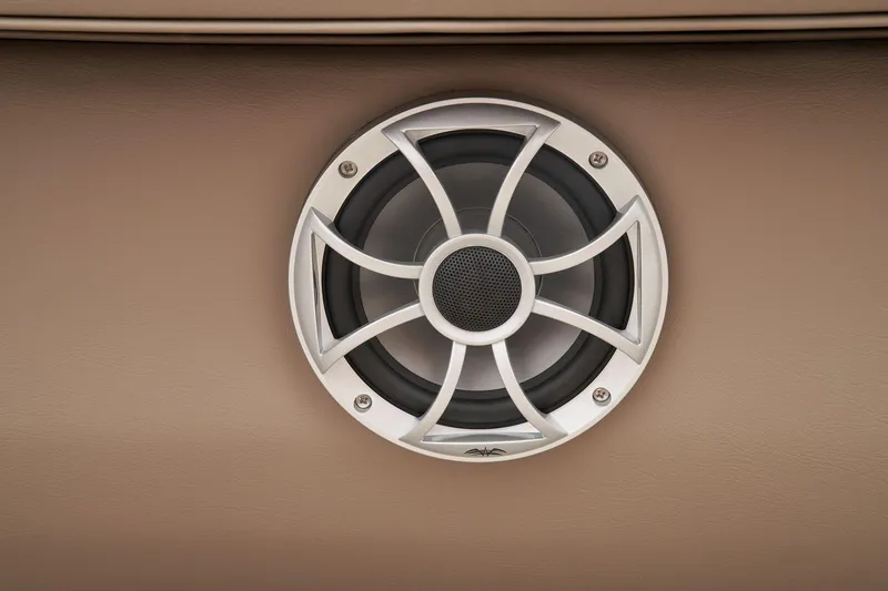Slide: The Image of 2024 Ranger Reata 200C boat speaker on tan interior panel. - 44