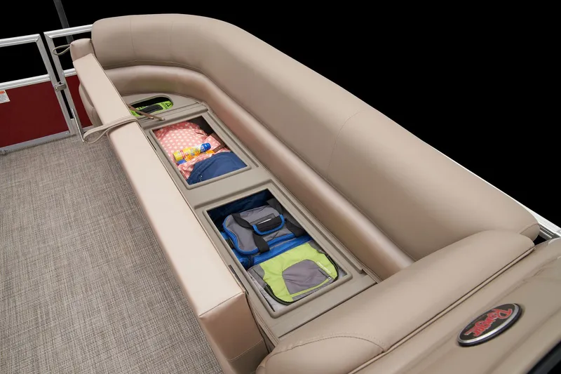Slide: The Image of 2024 Ranger Reata 200C boat with under-seat storage compartments. - 19