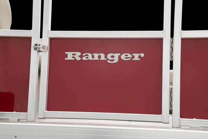 Slide: The Image of 2024 Ranger Reata 200C boat with red panel and white frame. - 45