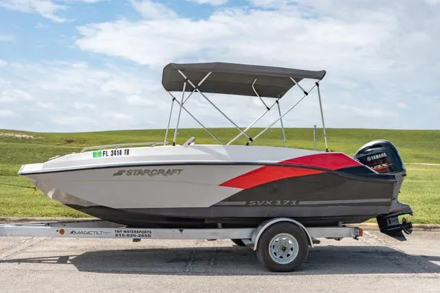 Slide: The Image of 2022 Starcraft SVX 171 OB boat on trailer with Yamaha outboard motor. - 6