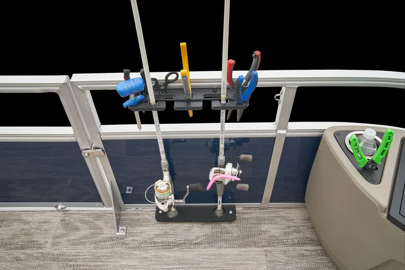 Slide: The Image of Fishing rod and tool holder on 2024 Ranger Reata 220F pontoon boat. - 21