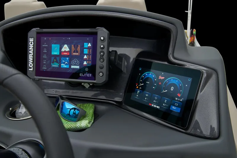 Slide: The Image of Dashboard of 2024 Ranger Reata 220F with Lowrance Elite fishfinder and digital gauges. - 25