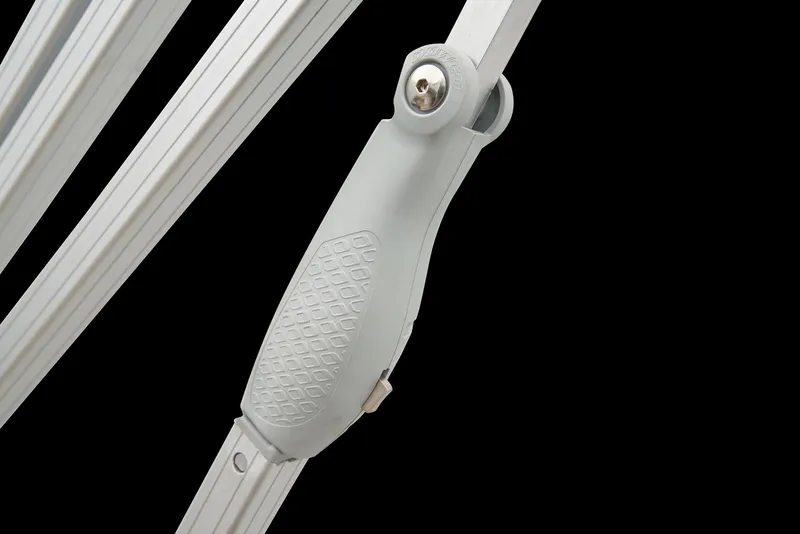 Slide: The Image of Close-up of 2024 Ranger Reata 220F boat component with textured grip and locking mechanism. - 37