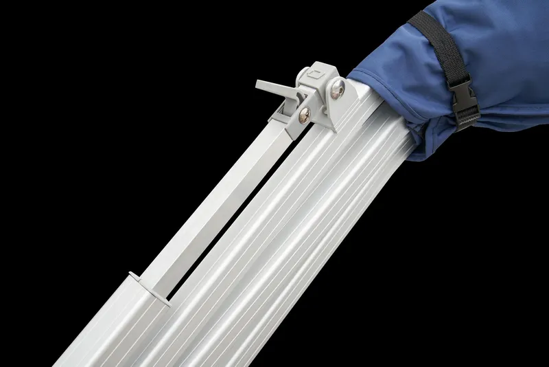 Slide: The Image of Close-up of 2024 Ranger Reata 220F aluminum frame with blue fabric cover. - 39