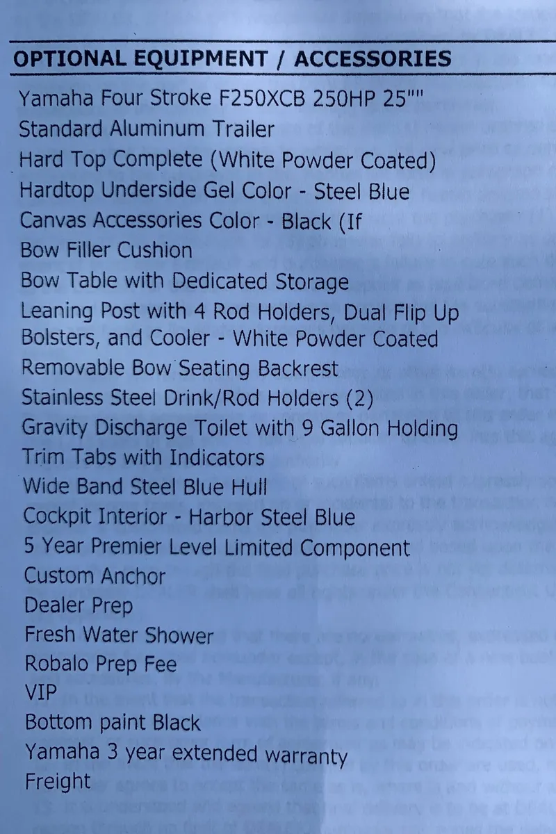 Slide: The Image of 2022 Robalo R230 optional equipment and accessories list, including Yamaha engine, aluminum trailer, and custom features. - 32