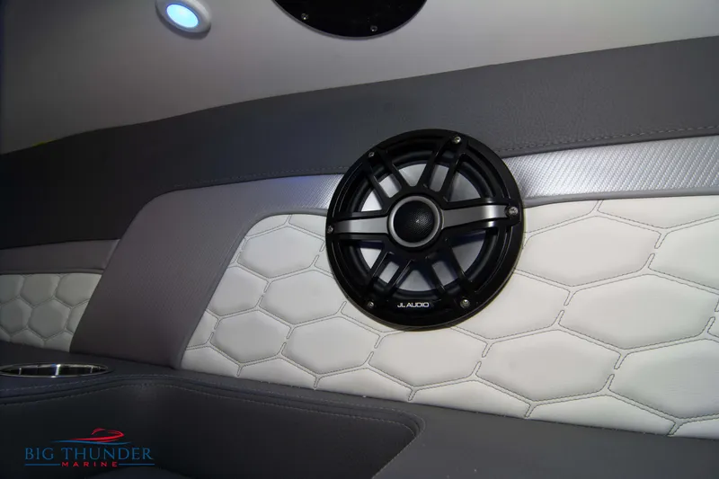 Slide: The Image of Interior speaker of 2023 Fountain 34 Thunder Cat boat with quilted upholstery. - 20
