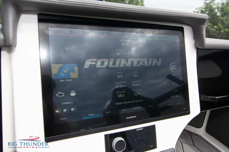 Slide: The Image of Garmin navigation display on 2023 Fountain 34 Thunder Cat boat dashboard. - 24