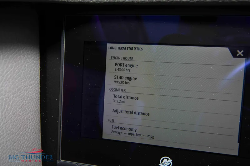 Slide: The Image of Close-up of 2023 Fountain 34 Thunder Cat dashboard displaying engine statistics. - 27