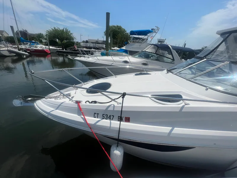 Slide: The Image of 2019 Regal 28 Express boat docked in a marina on a sunny day. - 12