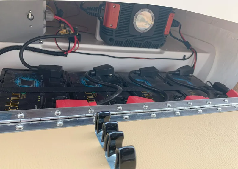 Slide: The Image of Battery compartment of 2023 Vision Marine Technologies Quietude 156 electric boat. - 9