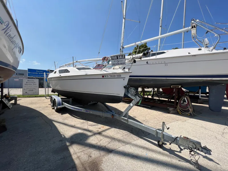 Slide: The Image of 2007 Hunter 25 sailboat on trailer, for sale at marina. - 3