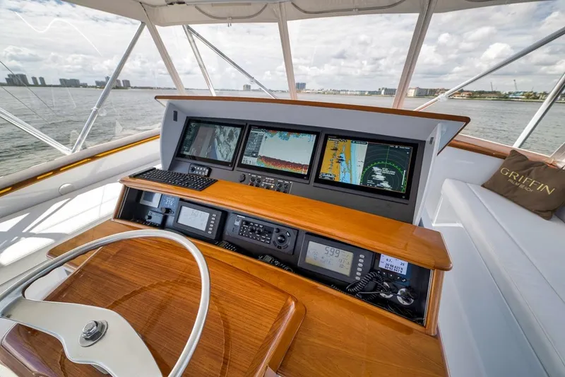 Slide: The Image of Helm of 2001 Rybovich Sportfisherman with advanced navigation displays and controls. - 20