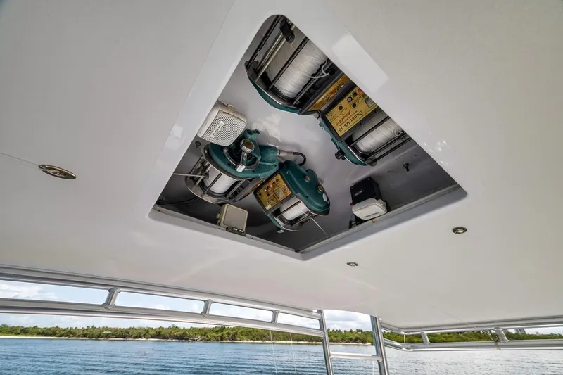 Slide: The Image of Ceiling view of 2001 Rybovich Sportfisherman boat with fishing equipment storage. - 23