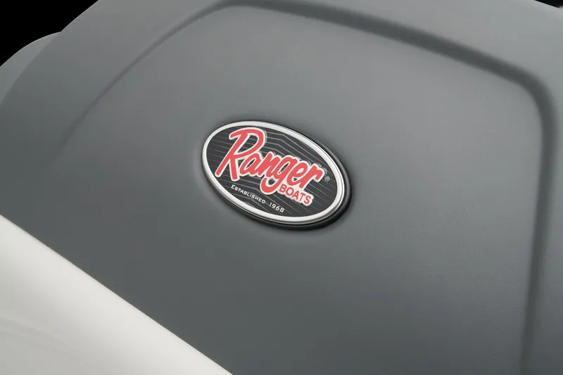 Slide: The Image of Close-up of the 2024 Ranger Reata 223F logo on a gray surface. - 33