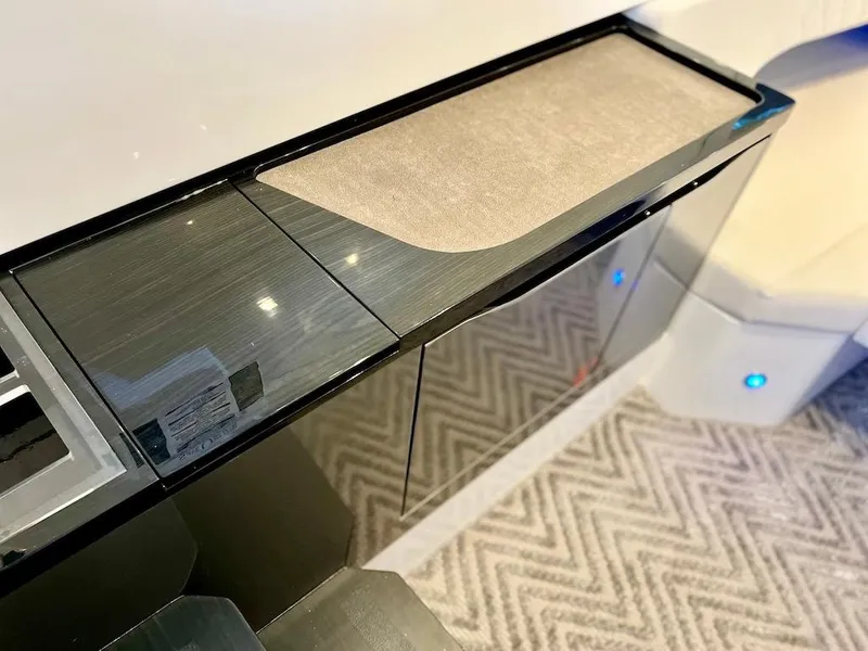 Slide: The Image of Interior detail of 2025 Schaefer V33 yacht with modern cabinetry and sleek design. - 29