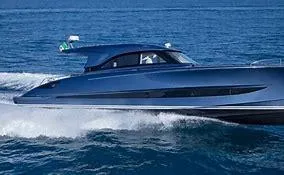 Slide: The Image of 2024 Solaris Power 48' Lobster yacht cruising on the ocean. - 2