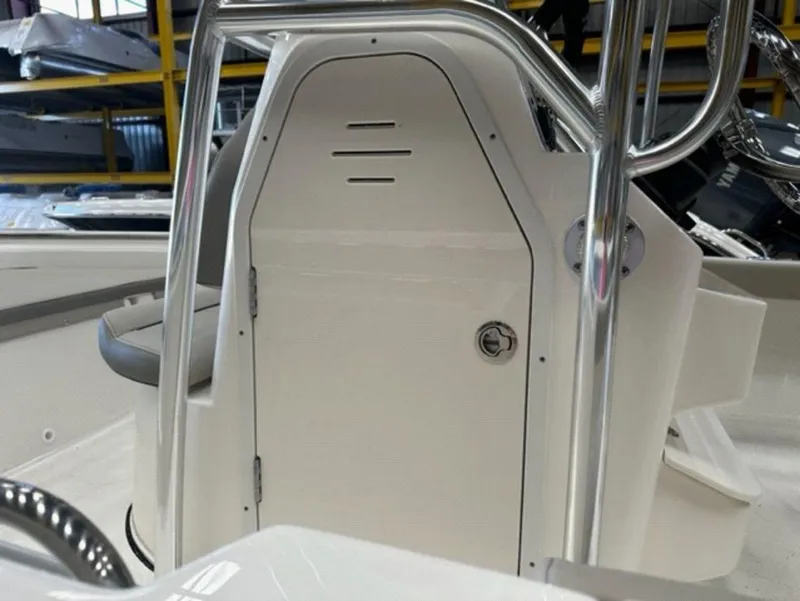 Slide: The Image of 2024 Key West 189 FS boat console with stainless steel railings. - 4