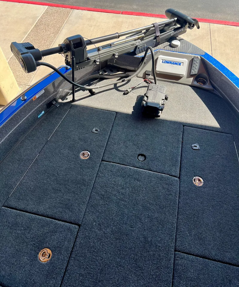 Slide: The Image of 2024 Ranger 621FS Ranger Cup Equipped boat deck with Lowrance electronics. - 5