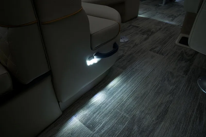 Slide: The Image of 2024 Ranger Reata 220F interior with ambient floor lighting. - 51