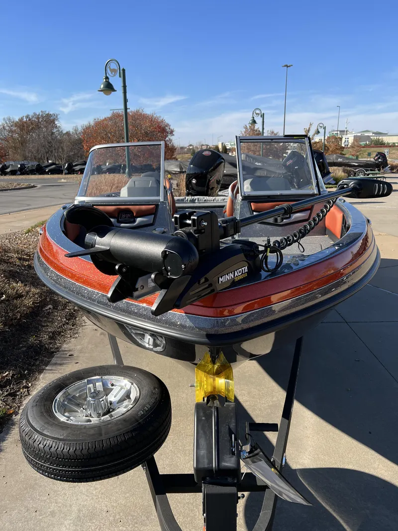 Slide: The Image of 2024 Ranger 1850MS fishing boat on trailer, front view. - 2