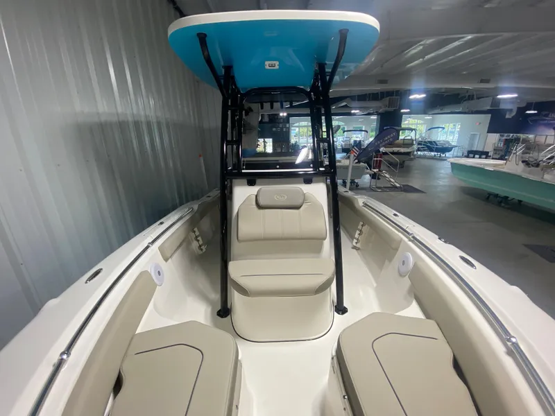 Slide: The Image of 2024 Key West 219 FS boat interior with seating and T-top. - 23