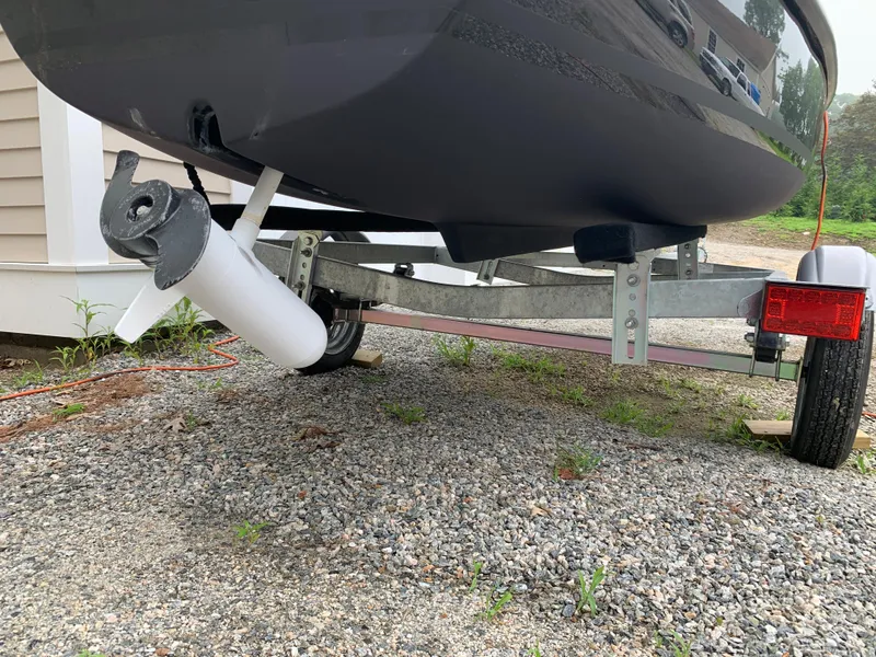 Slide: The Image of 2021 Vision Marine Technologies Quietude 156 boat on trailer, rear view. - 14