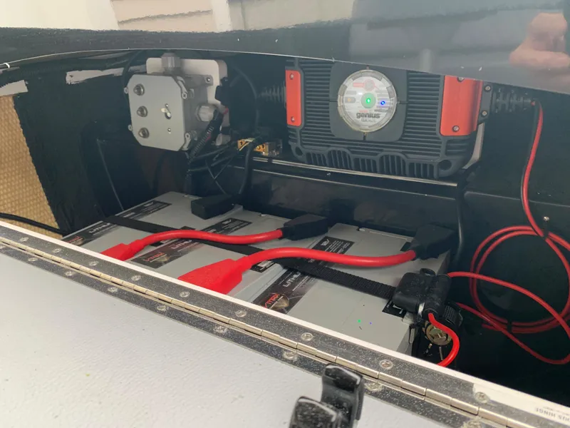 Slide: The Image of Battery compartment of 2021 Vision Marine Technologies Quietude 156 electric boat. - 6