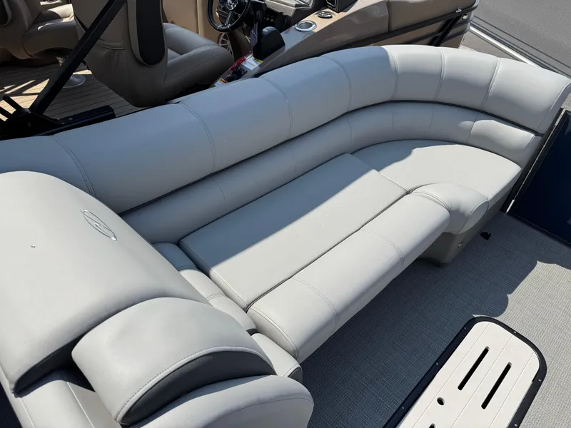 Slide: The Image of 2023 Veranda VTX 25 VLB boat with luxurious gray seating. - 12