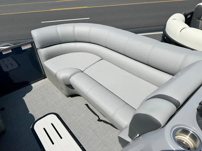 Slide: The Image of 2023 Veranda VTX 25 VLB boat with luxurious gray seating. - 13