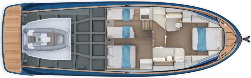 Slide: The Image of 2025 Solaris 52 Coupe yacht interior layout with cabins and amenities. - 12