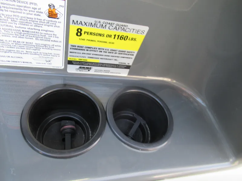 Slide: The Image of 2013 Yamaha Boats AR190 cup holders and capacity label - 16
