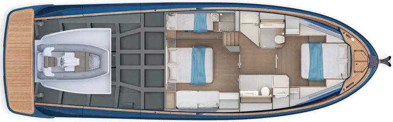 Slide: The Image of Top view of 2025 Solaris 52 Coupe yacht interior layout with cabins and amenities. - 12