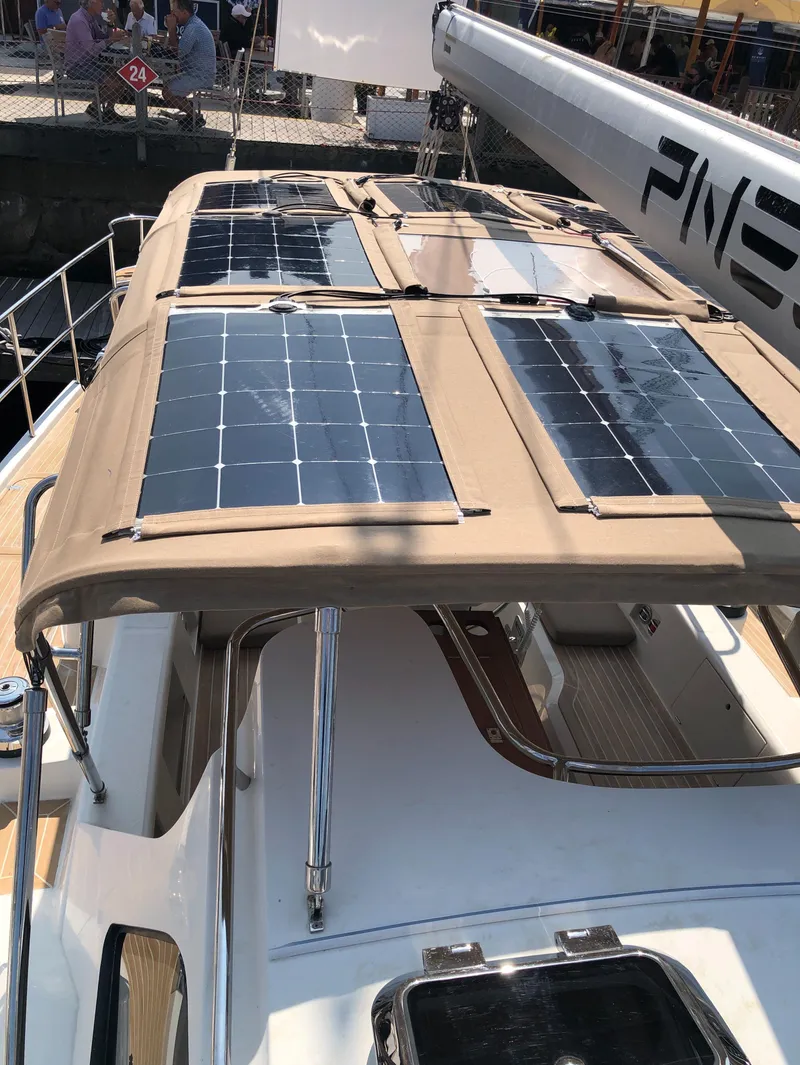 Slide: The Image of Outbound 56 yacht with solar panels on deck, 2020 model. - 39