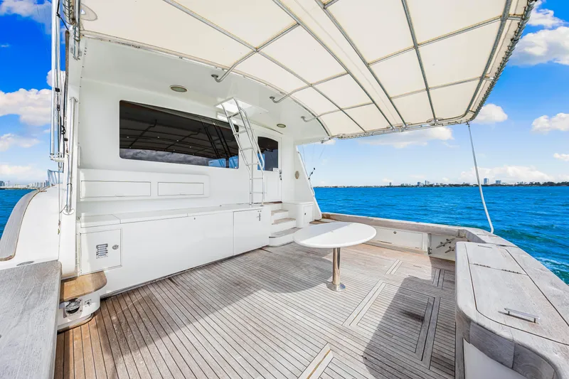 Slide: The Image of Spacious deck of 1996 Blackwell 72 yacht with ocean view and white canopy. - 27