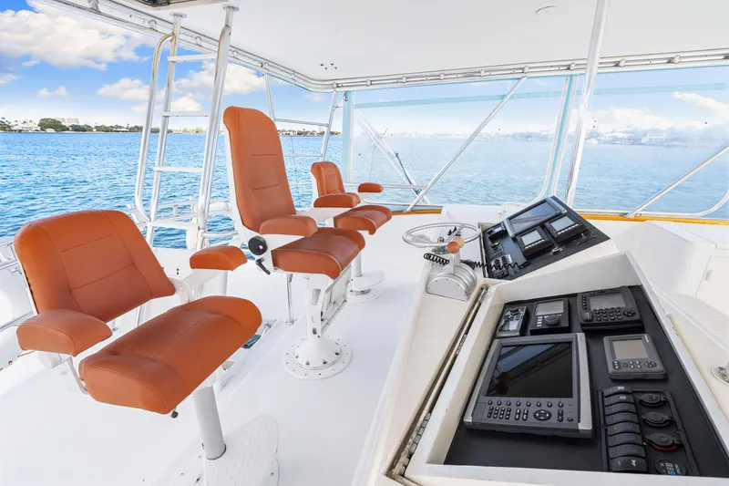 Slide: The Image of Interior of 1996 Blackwell 72 yacht with navigation equipment and leather seats. - 41